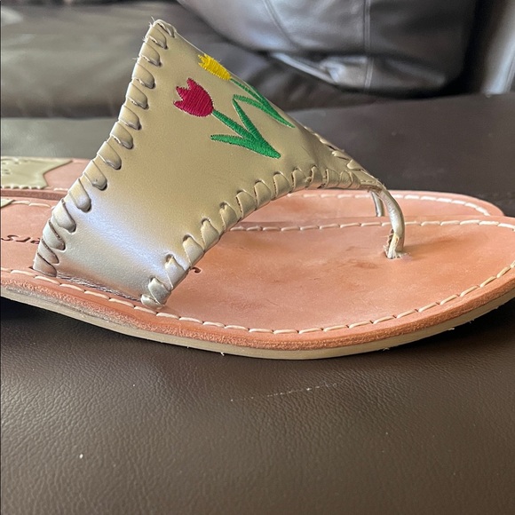 Jack Rogers Silver Slide Sandals with Colorful Embroidery - Picture 4 of 7